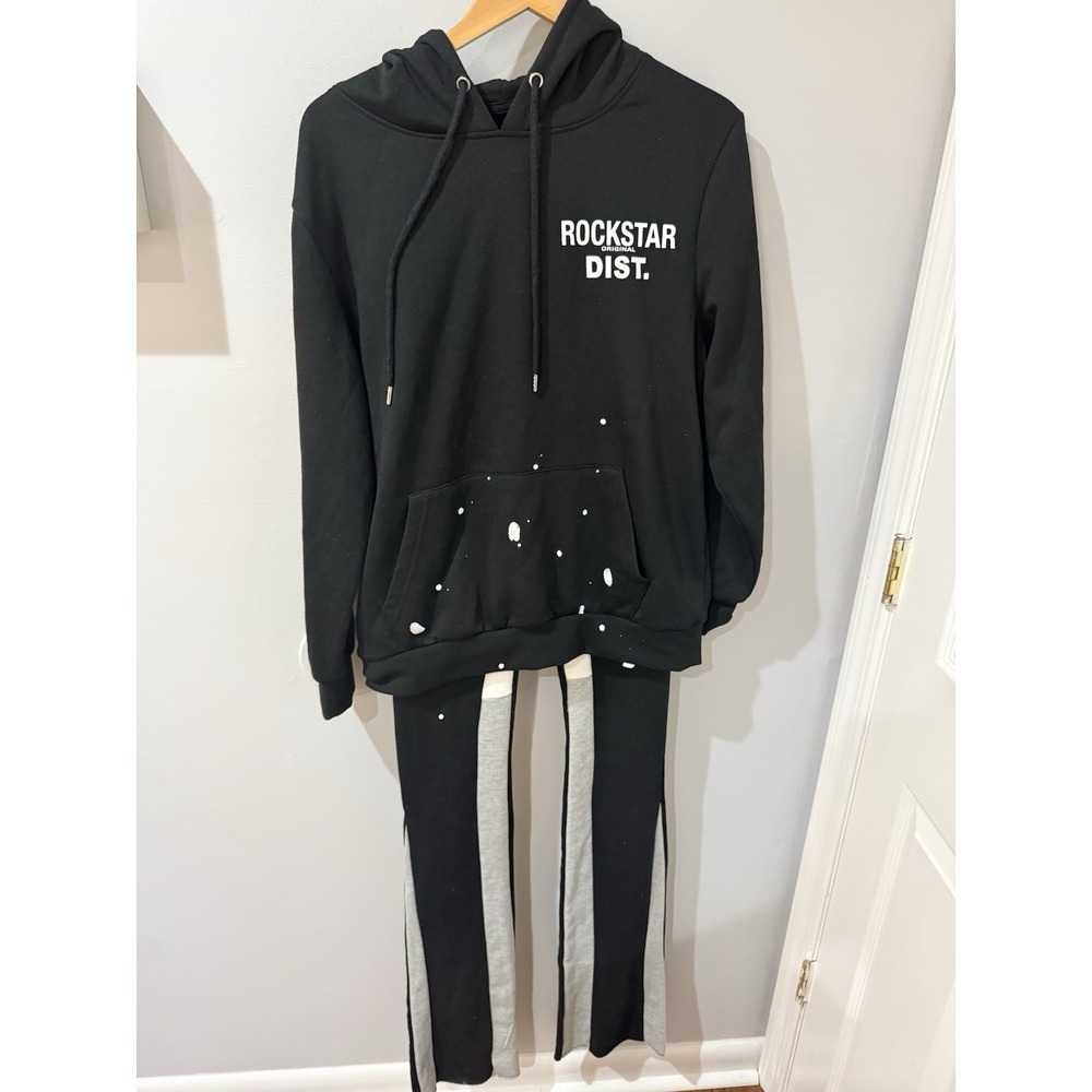 Rockstar Originals Track Set Sz S Black Splatter Hadley Super Stacked Sweatshirt